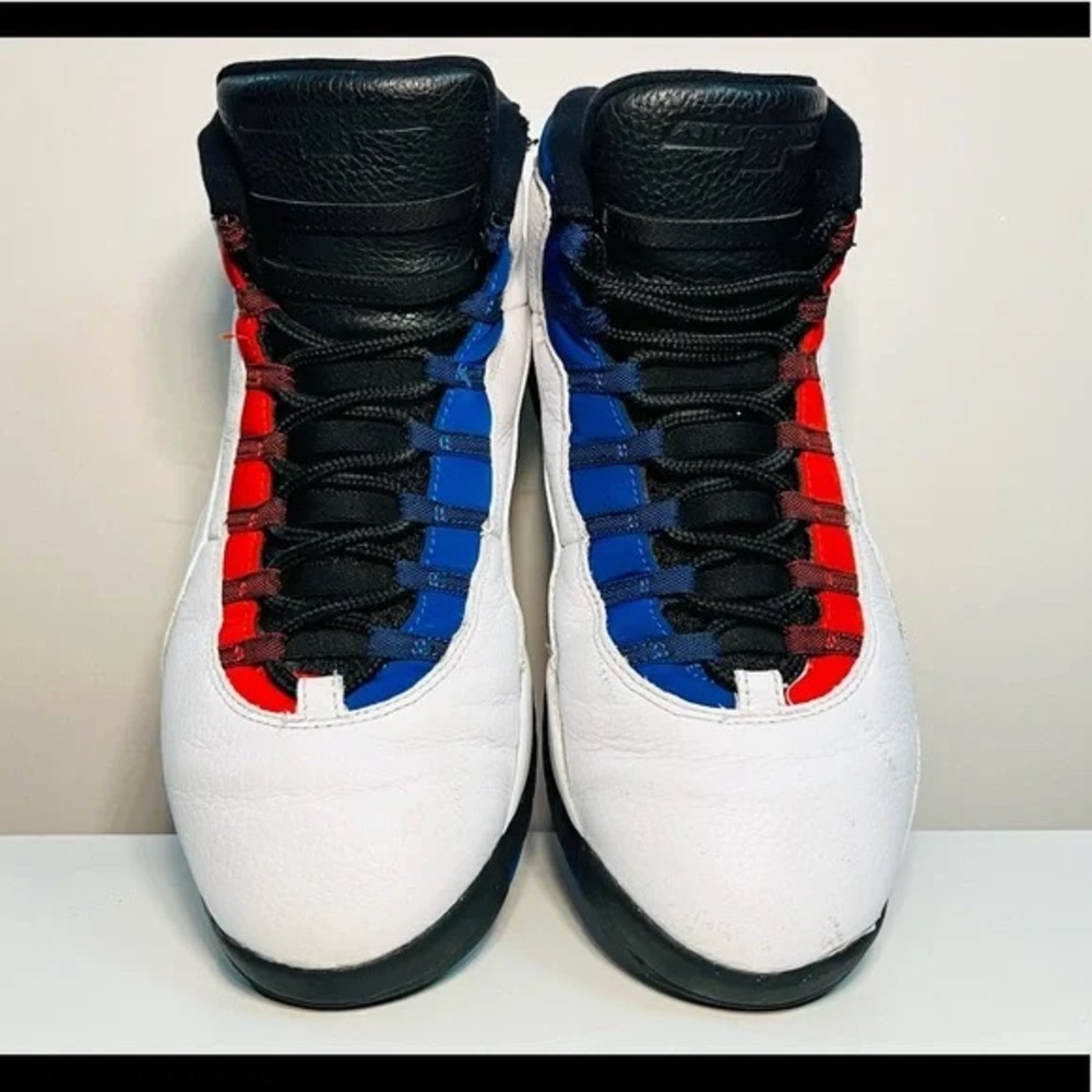 Jordan Red and Blue High-Top Sneakers with Asymmetrical Panels